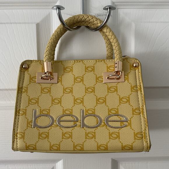 Bebe Satchel Handbag Butter Yellow Logo Structured Purse Y2K Mini Monogram - Picture 1 of 4